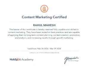 Content Marketing Certificate for Freelance Digital Marketer in Kottayam