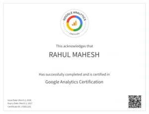 Google Anlytics Certificate for Freelance Digital Marketer in Kottayam